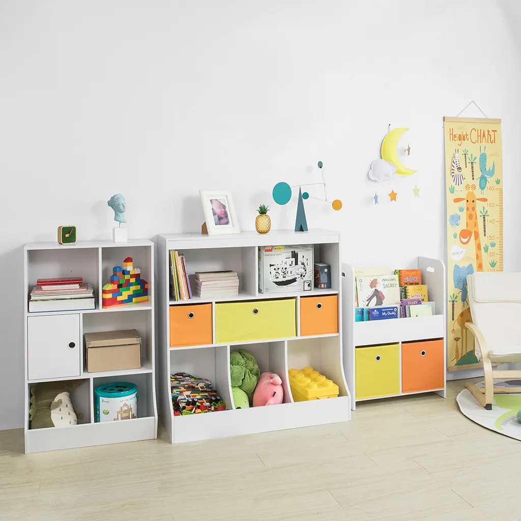 SoBuy KMB26-W Kinder Bücherregal Kinderregal Mit 5 Ablagefächern Und 3 Stoffboxen Spielzeugregal Aufbewahrungsregal Für Kinder Spielzeug-Organizer Weiß 8 SoBuy KMB26-W Kinder Bücherregal Kinderregal Mit 5 Ablagefächern Und 3 Stoffboxen Spielzeugregal Aufbewahrungsregal Für Kinder Spielzeug-Organizer Weiß – Bild 8