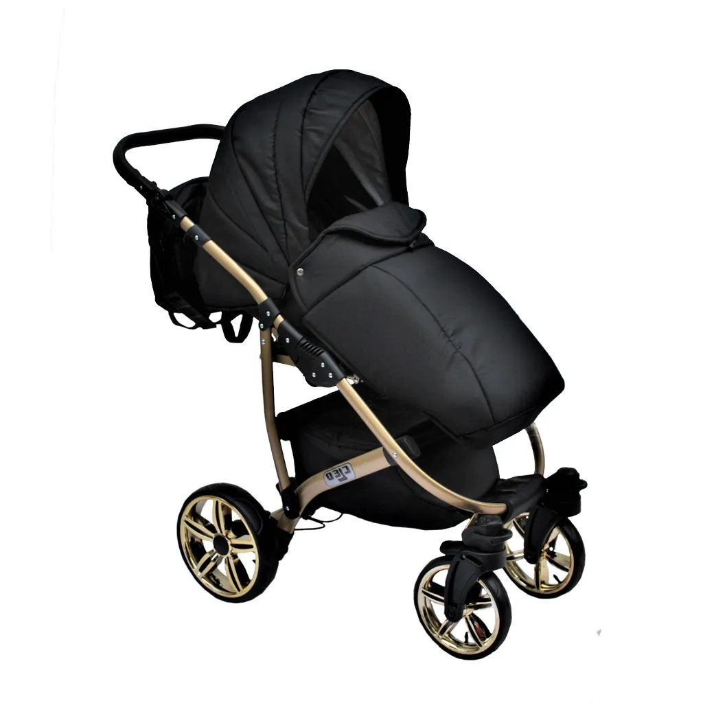 LUXUS Kombi Kinderwagen 4 In 1 Komplettset Mit Isofix-Basisstation Und Vollgummireifen - Schwarz/gold 7 LUXUS Kombi Kinderwagen 4 In 1 Komplettset Mit Isofix-Basisstation Und Vollgummireifen - Schwarz/gold – Bild 7