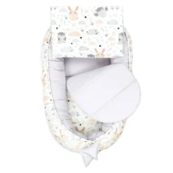 Babynestchen Set Neugeborene - Kuschelnest Baby Nestchen Bett Set 5- Teilig Kokon Babyhörnchen Baumwolle Hellgrau Mit Eulen Und Hasen Motiv -Babyprodukte Geschäft bee50de4574ab91b0b3330a03dfc2c7d