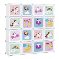 SONGMICS Kleiderschrank, Regalsystem Mit 16 Würfeln, Kinderregale, Chuhregal , Aufbewahrungsschrank Für Kinder, Aus Kunststoff, 123 X 31 X 123 Cm, Weiß LPC906W01