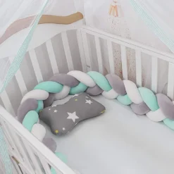 Bettschlange Geflochten,Bettschlange Geflochten Bettumrandung Babybett - Nestchen Für Baby 2M(Grau+weiss+Grün） -Babyprodukte Geschäft c14f2e9b8792fd57f1533007d125313b