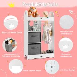 COSTWAY Kinder-Kleiderschrank, Kleinkindschrank Mit Spiegel, 2 Aufbewahrungsfächern & Kleiderbügel, Sicherer Kippschutz, Schrank Für Schlafzimmer, Kinderzimmer, Spielzimmer -Babyprodukte Geschäft c421b1b5d653bd754f3f281d2e7b3adb