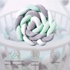 Bettschlange Geflochten,Bettschlange Geflochten Bettumrandung Babybett - Nestchen Für Baby 2M(Grau+weiss+Grün） -Babyprodukte Geschäft c7bd3d73f5d1ea8fc727f92b98acb52c
