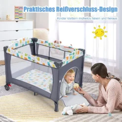 5 In 1 Babybett Mit Matratze, Reisebett Baby Mit Wickeltisch, Spieluhr Und Spielzeug, Laufstall | Beistellbett | Babyschaukel Für Baby Ab Geburt (Grau) -Babyprodukte Geschäft c899cf1c280d6ff2ee1fc6269586cfff