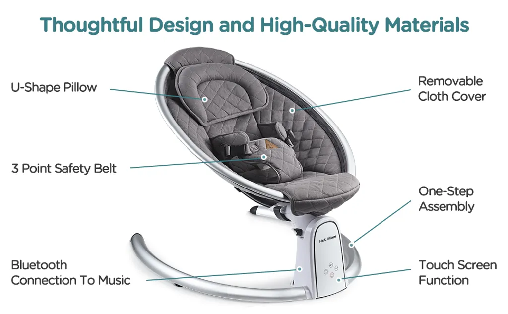 Hot Mom Babywippe Elektrische Babyschaukel Mit 5 Stufen Schaukelfunktion, Baumwolle Babywiege Mit Musik Durch Bluetooth, 2022 Style (Beige) 4 Hot Mom Babywippe Elektrische Babyschaukel Mit 5 Stufen Schaukelfunktion, Baumwolle Babywiege Mit Musik Durch Bluetooth, 2022 Style (Beige) – Bild 4