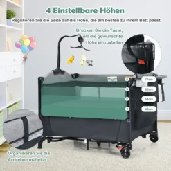 COSTWAY 5-in-1-Babybett Mit Wickeltisch, 2 Ebene Babyreisebett Mit 3 Spielzeug & Musikbox & Aufbewahrungstasche, 4-stufig Verstellbares Beistellbett Für Baby Mit Rollen & Tragetasche (Schwarz) 9 COSTWAY 5-in-1-Babybett Mit Wickeltisch, 2 Ebene Babyreisebett Mit 3 Spielzeug & Musikbox & Aufbewahrungstasche, 4-stufig Verstellbares Beistellbett Für Baby Mit Rollen & Tragetasche (Schwarz) -Babyprodukte Geschäft c962cdb1afc78c45afc16f17702b372f