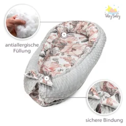 Warmes Nestchen Baby 90x50 Cm - Kuschelnest Neugeborene Nestchen Winter / Herbst Kokon Babynest Wilde Rose Grau -Babyprodukte Geschäft cb00746acb2dcd8bfabb9eaa7c8bbd3d