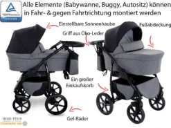 GaGaDumi Boston 3 In 1 Kombikinderwagen Kinderwagen Babyschale Buggy Autositz Carlo Komplettset, Hergestellt In Der EU (B5-Schwarz) -Babyprodukte Geschäft cb85d10ecd499d399e824a31257bc584