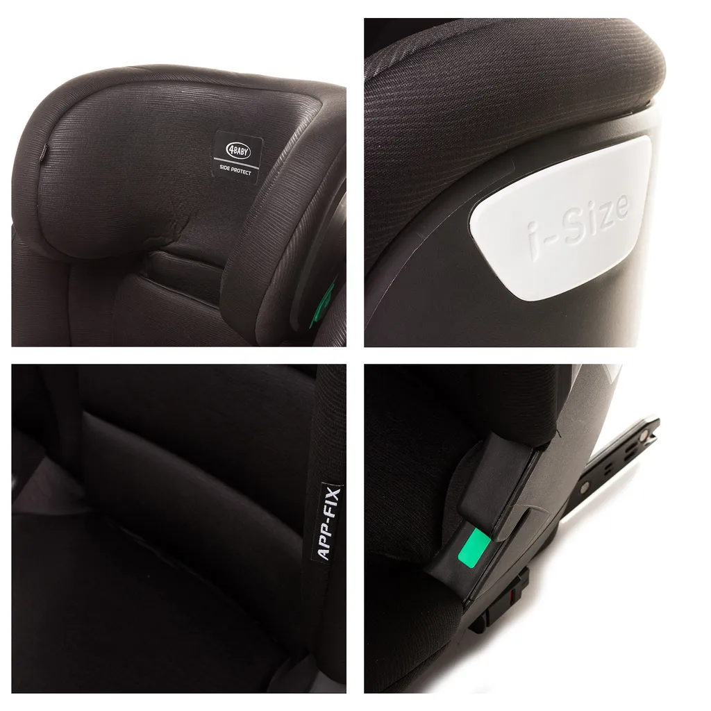 Kindersitz APP-FIX 100-150CM I-SIZE 15-36kg Norm ECE R129, 3 - 12 Jahre, Isofix Seitenprotektoren, Zusätzlicher Kopfschutz, Neigungsverstellung Farbe: Schwarz 9 Kindersitz APP-FIX 100-150CM I-SIZE 15-36kg Norm ECE R129, 3 - 12 Jahre, Isofix Seitenprotektoren, Zusätzlicher Kopfschutz, Neigungsverstellung Farbe: Schwarz – Bild 9