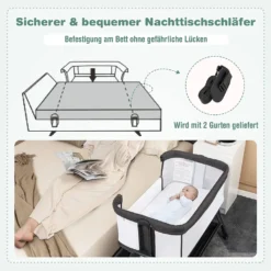 COSTWAY 2 In 1 Beistellbett & Stubenwagen Klappbar, Tragbare Babybett Mit 7 Verstellbaren Höhen & Matratze & Tragetasche & Gurte, Verstellbare Reisebett Für Neugeborene Bis 6 Monate (Dunkelgrau) -Babyprodukte Geschäft d14503f45888bec5309f493623ffd216