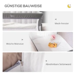 HOMCOM Baby Beistellbett Kinderbett Reisebett Für 0-6 Monate Baby Stubenwagen Mit Matratze Netzfenster Transporttasche Höhenverstellbar Faltbar Metall Oxfordstoff Grau -Babyprodukte Geschäft d286ab58b7509df146c523994efe59fb