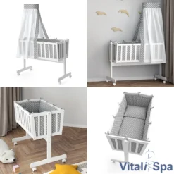 VITALISPA Wiege NOAH Schaukelwiege Babywiege Holz Weiß Grau Bett Set Buche -Babyprodukte Geschäft d3ae949e3869ab5e13fbcbecddfb60a4