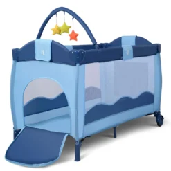 COSTWAY Reisebett Klappbar Babyreisebett Kinderreisebett Mit Rollen Babybett Kinderbett Inkl. Spielbogen Tragetasche Wickelauflage Blau -Babyprodukte Geschäft d4f5718e245c11d540980f718fe3a5d4