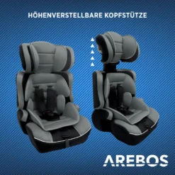 AREBOS Kinderautositz, 5-Punkt-Sicherheitsgurt, Gruppe 1+2+3 Für 9-36kg, Einstellbare Kopfstütze, ECE R44/04, Abnehmbare Rückenlehne, Verstellbar (44 X 44 X 66-78 Cm), Grau -Babyprodukte Geschäft d63807007d04c009517e70dfdcbb4d6d