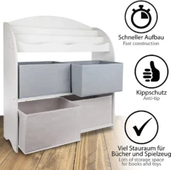 ONVAYA® Kinder Bücherregal Finn | Grau | Kinderregal Mit Boxen | Aufbewahrung Von Büchern Und Spielzeug | Organizer Für Kinderzimmer -Babyprodukte Geschäft d757fa9822148b719de77e3995f848a1