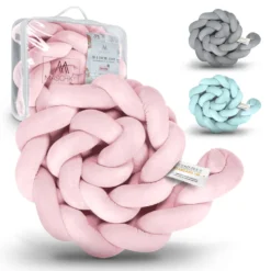 MASCHKY | Bettschlange Geflochten – Bettumrandung Babybett 2m Rosa – Weiches Nestchen Baby + Wäschenetz – Babybett Umrandungen + Tragetasche