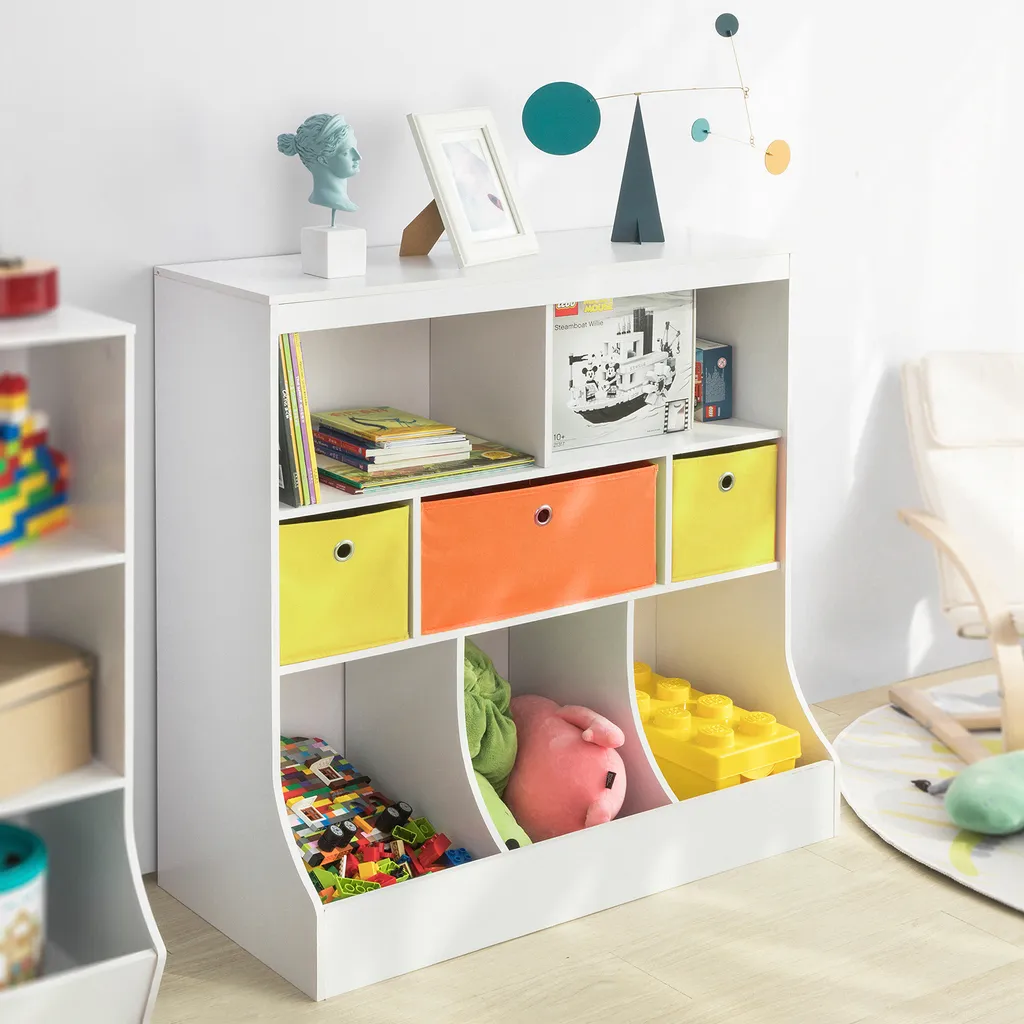 SoBuy KMB26-W Kinder Bücherregal Kinderregal Mit 5 Ablagefächern Und 3 Stoffboxen Spielzeugregal Aufbewahrungsregal Für Kinder Spielzeug-Organizer Weiß 2 SoBuy KMB26-W Kinder Bücherregal Kinderregal Mit 5 Ablagefächern Und 3 Stoffboxen Spielzeugregal Aufbewahrungsregal Für Kinder Spielzeug-Organizer Weiß – Bild 2