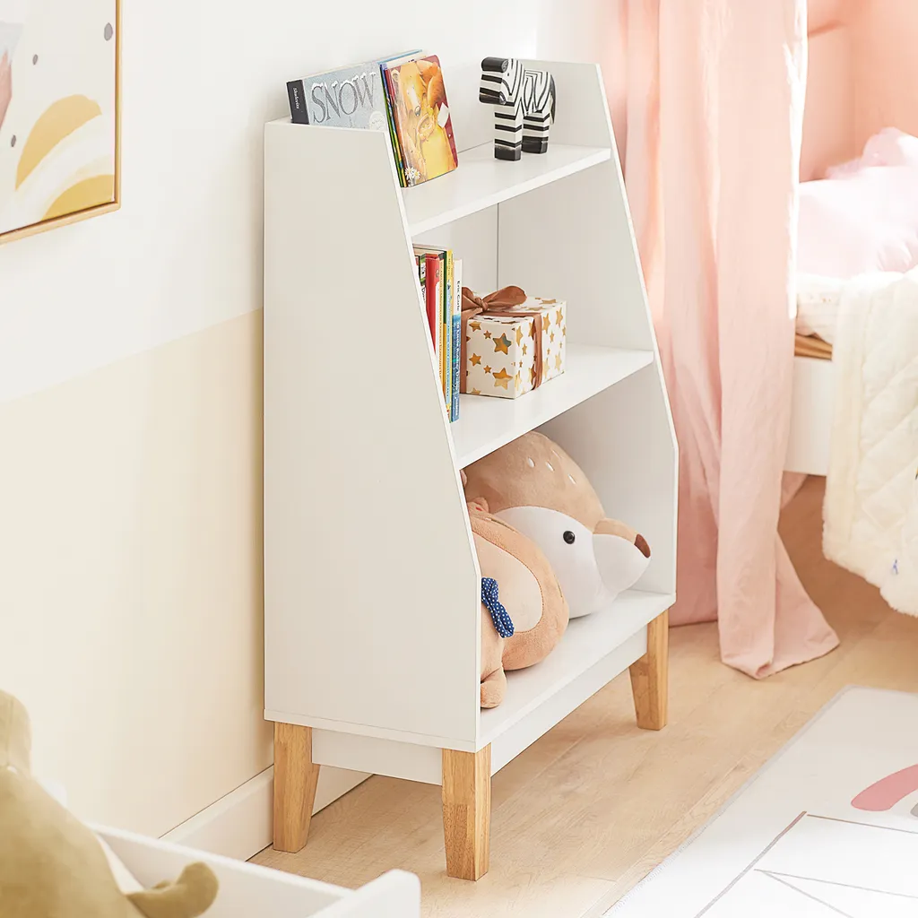 SoBuy KMB47-W Kinderregal Mit 3 Fächern Bücherregal Aufbewahrungsregal Für Kinder Standregal Mit Massivholzbeine Weiß BHT Ca.: 60x80x25cm 3 SoBuy KMB47-W Kinderregal Mit 3 Fächern Bücherregal Aufbewahrungsregal Für Kinder Standregal Mit Massivholzbeine Weiß BHT Ca.: 60x80x25cm – Bild 3