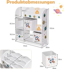 COSTWAY Freistehender Kinderzimmerschrank, 3-stöckiger Kinderzimmerregal, Spielzeug-Organizer Für Kleinkinder Mit 5 Fächern & 2 Aufbewahrungsboxen & 3 Regalen (Planetenrakete) -Babyprodukte Geschäft dd8dadfb4e5926a4baa4d95433ac684e