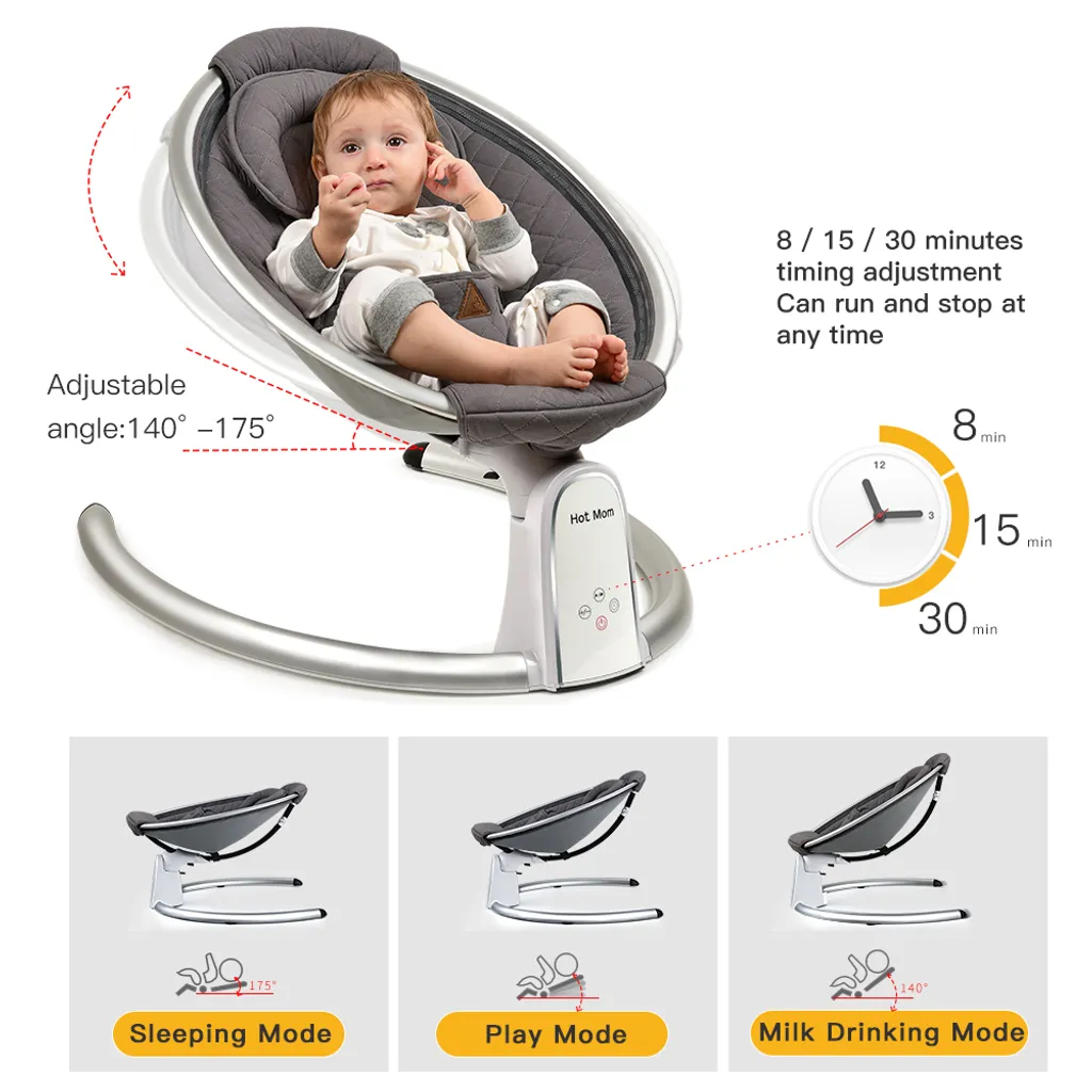 Hot Mom Babywippe Elektrische Babyschaukel Mit 5 Stufen Schaukelfunktion, Baumwolle Babywiege Mit Musik Durch Bluetooth, 2022 Style (Beige) 5 Hot Mom Babywippe Elektrische Babyschaukel Mit 5 Stufen Schaukelfunktion, Baumwolle Babywiege Mit Musik Durch Bluetooth, 2022 Style (Beige) – Bild 5