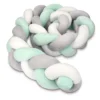 Bettschlange Geflochten,Bettschlange Geflochten Bettumrandung Babybett - Nestchen Für Baby 2M(Grau+weiss+Grün）
