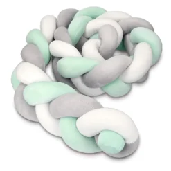 Bettschlange Geflochten,Bettschlange Geflochten Bettumrandung Babybett - Nestchen Für Baby 2M(Grau+weiss+Grün）