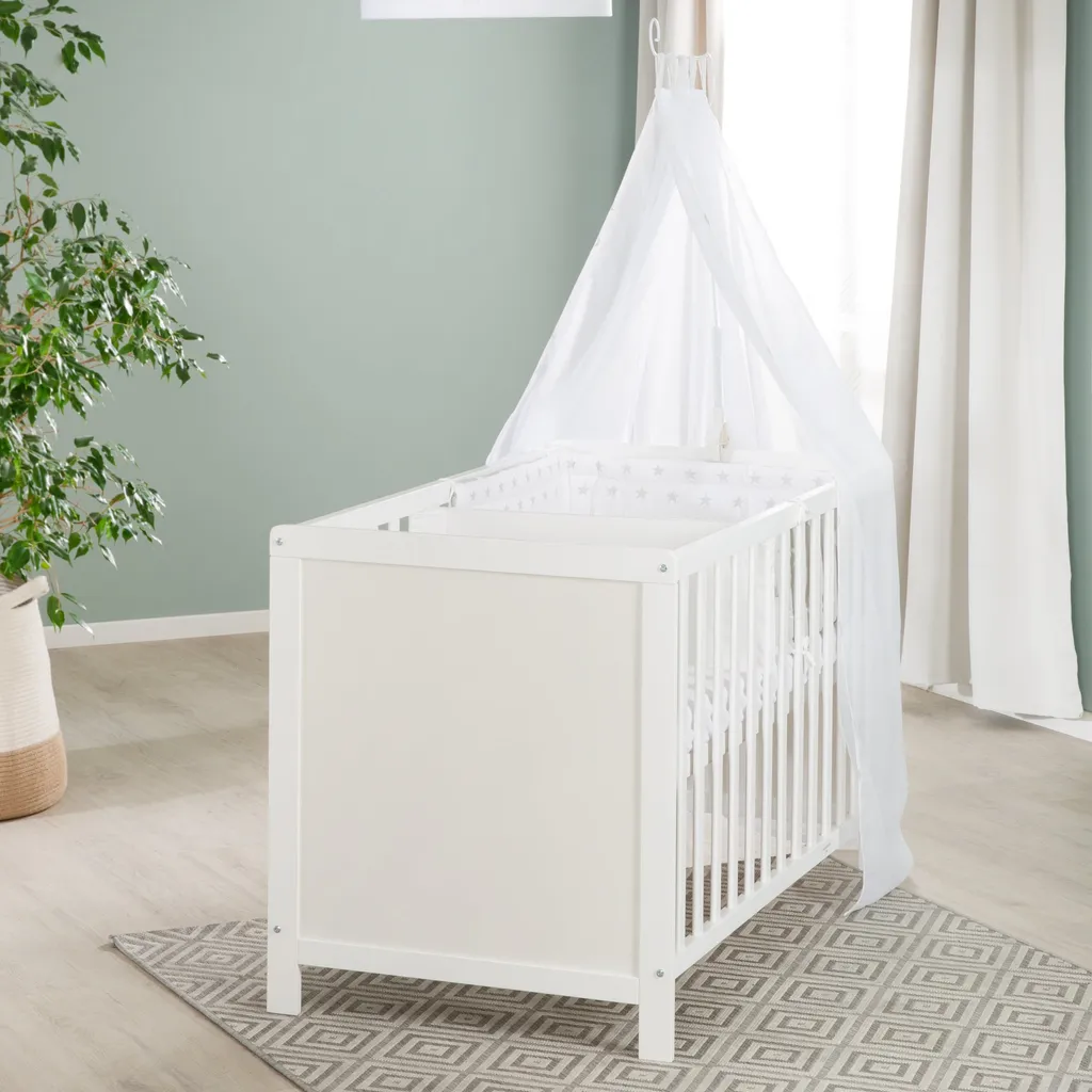 Roba Mulitfunktionsbett Sterne Grau Mit Beistellfunktion, Lattenrost, Matratze, Bettreduzierer, Himmel, Himmelstange, Kinderbett, Anstellbett, Babybett, Höhenverstellbar, Liegefläche 60x120 Cm, Weiß 8 Roba Mulitfunktionsbett Sterne Grau Mit Beistellfunktion, Lattenrost, Matratze, Bettreduzierer, Himmel, Himmelstange, Kinderbett, Anstellbett, Babybett, Höhenverstellbar, Liegefläche 60x120 Cm, Weiß – Bild 8