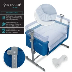 KESSER® Zustellbett Hubi 3in1 Baby Beistellbett Reisebett Babybett Mit Weich Matratze, Mit Rollen Kinderbett, 5-fach Höhenverstellung, Faltbare Seitenwand Für Zu Hause Und Unterwegs, Farbe:Blau -Babyprodukte Geschäft e839e887f59e24b74724e3670c93c71f