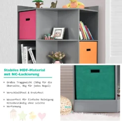 COSTWAY 3-stöckiges Kinderregal Mit 6 Offenen Regalen & 3 Farbigen Körben, Moderner Eckregal Zur Aufbewahrung, Aufbewahrungsschrank Mit 9 Fächern, Beistellschrank Für Kinderzimmer, Wohnzimmer (Grau) -Babyprodukte Geschäft ec851ecea4cd561c1b8010fbc35bceea