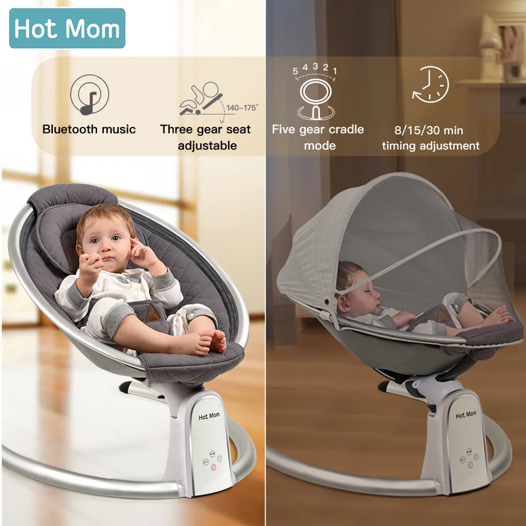 Hot Mom Babywippe Elektrische Babyschaukel Mit 5 Stufen Schaukelfunktion, Baumwolle Babywiege Mit Musik Durch Bluetooth, 2022 Style (Beige) 2 Hot Mom Babywippe Elektrische Babyschaukel Mit 5 Stufen Schaukelfunktion, Baumwolle Babywiege Mit Musik Durch Bluetooth, 2022 Style (Beige) – Bild 2