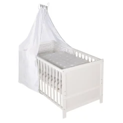 Roba Kombi-Kinderbettset 'Sterne Grau', 70x140 Cm, Weiß, Umbaubar Zum Juniorbett