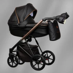 FX Kombi Kinderwagen 3 In 1 - Komplettset - Mit Gelreifen - "BLACK MAGIC" - Schwarz