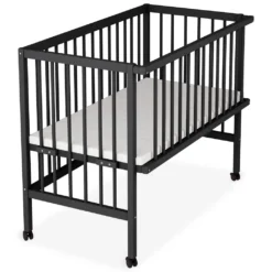 Sämann Beistellbett Premium 90x55 Cm Mit Matratze, Schwarz 4 In 1 Umbaubar Mit Umbauseite