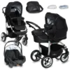Bergsteiger Capri Kinderwagen, Farbe: Black Edition / Gestell: Silber, 3-in-1 Kombikinderwagen, Inkl. Babyschale, Babywanne, Sportwagen Und Zubehör