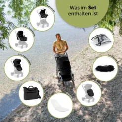 Bergsteiger Lugo Kinderwagen, Farbe: Black / Gestell: Black, Kombikinderwagen Komplettset Inkl. Zubehör - Babyschale, Buggy-Aufsatz, Sonnenschutz & Wetterfußsack | Isofix Station Erhältlich -Babyprodukte Geschäft f61559cefc957bf6d26714c59bdf56cd