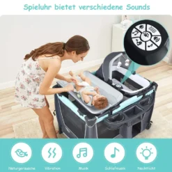 COSTWAY 4 In 1 Klappbares Reisebett & Wickeltisch & Laufstall & Babywiege Mit Schaukelfunktion, Inkl. Babykorb, Wickelauflage, Matratze, Spieluhr, Spielzeug, Aufbewahrungsregal Und Tragetasche Grau 6 COSTWAY 4 In 1 Klappbares Reisebett & Wickeltisch & Laufstall & Babywiege Mit Schaukelfunktion, Inkl. Babykorb, Wickelauflage, Matratze, Spieluhr, Spielzeug, Aufbewahrungsregal Und Tragetasche Grau -Babyprodukte Geschäft f69eed92187b2651a2c362ad9aef8fdc