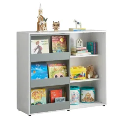 SoBuy KMB33-W Kinder Bücherregal Kinderregal Spielzeugregal Aufbewahrungsregal Für Kinder Schrank Sideboard BHT Ca.: 119x116x39cm