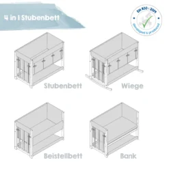 Roba Stubenbett 4 In 1, Beistellbett ‚Adam & Eule‘, Babybett, Wiege & Kinderbank, Weiß -Babyprodukte Geschäft f88cfef6996e77de2d1411a4cf1d084f