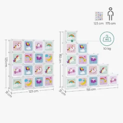SONGMICS Kleiderschrank, Regalsystem Mit 16 Würfeln, Kinderregale, Chuhregal , Aufbewahrungsschrank Für Kinder, Aus Kunststoff, 123 X 31 X 123 Cm, Weiß LPC906W01 -Babyprodukte Geschäft fbe40576204ac8e8e6b3af3c78ddb3fc