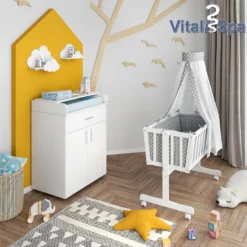 VITALISPA Wiege NOAH Schaukelwiege Babywiege Holz Weiß Grau Bett Set Buche -Babyprodukte Geschäft fda3b55c0d1afa5fa9850a023f830136